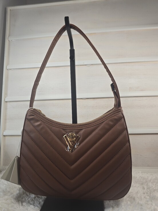 Valentino Orlandi Handbags - Valentino Orlandi Brown Quilted Shoulder Bag with Gold Logo